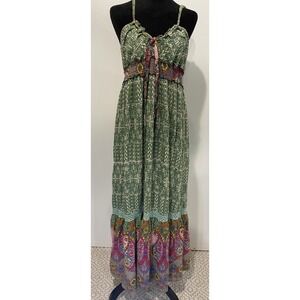 Rue 21 Bohemian emerald green high waisted maxi dress large Paisley colorful